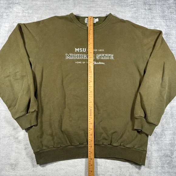 Michigan State Spartans MSU Sweatshirt Mens Large Olive Green Vintage Crewneck - Picture 6 of 9